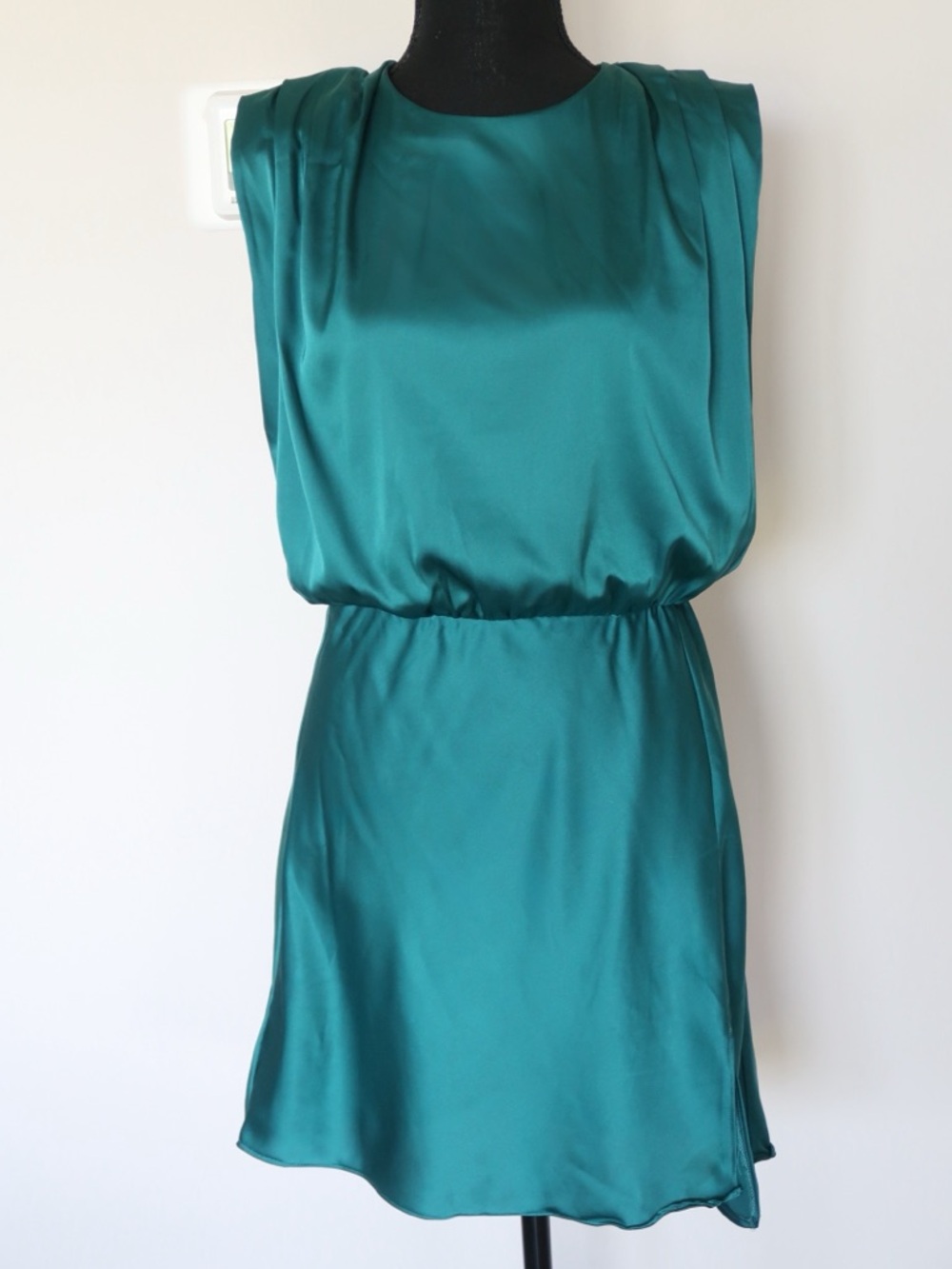 Astr The Label Satin Blouson Mini Dress in Teal